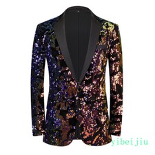 Men's Velvet Sequins Blazers Performance Costume Banquet Cocktail Bling Glitter