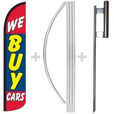 We Buy Cars 15' Tall Windless Swooper Feather Banner Flag Pole Kit