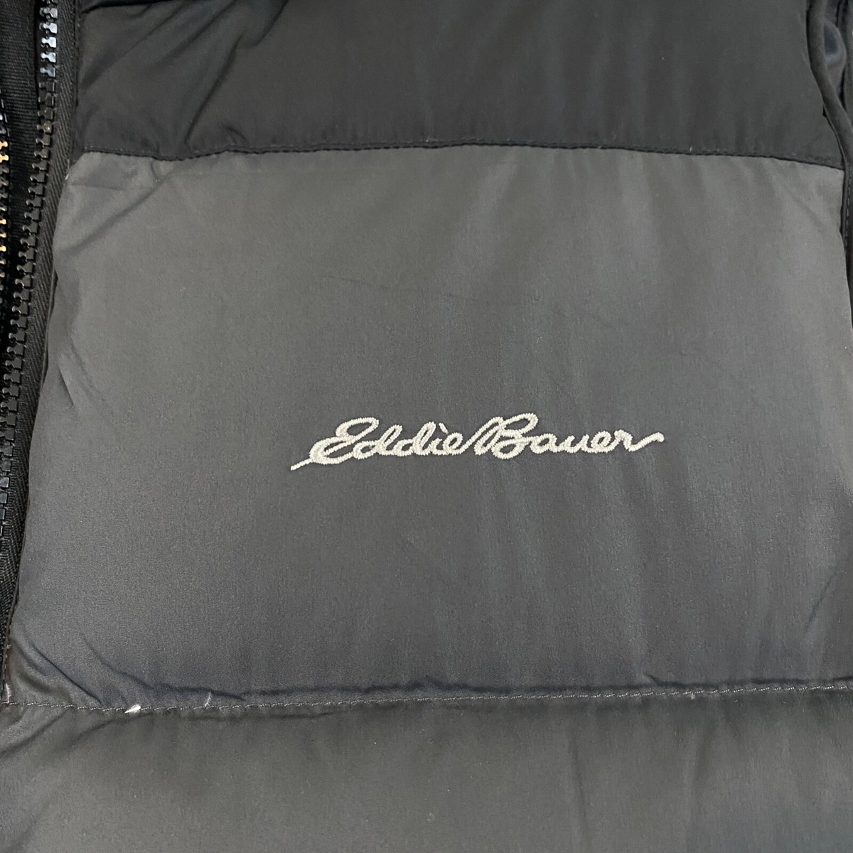 EDDIE BAUER Vest Mens Medium Black Gray Black EB650 Down EDDIE BAUER Vest Mens Medium Black Gray Black EB650 Down
