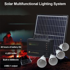 Solar Panel Power Generator Kit Solar Lighting System Power Station w/ 4 Bulbs