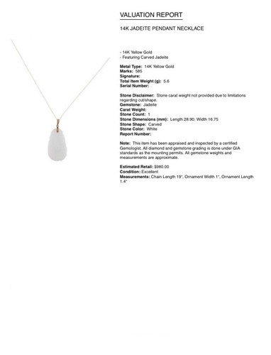 14k Yellow Gold White Jadeite Oval Carved Pendant 18” Necklace 5.6g Vintage 585 - Picture 24 of 24