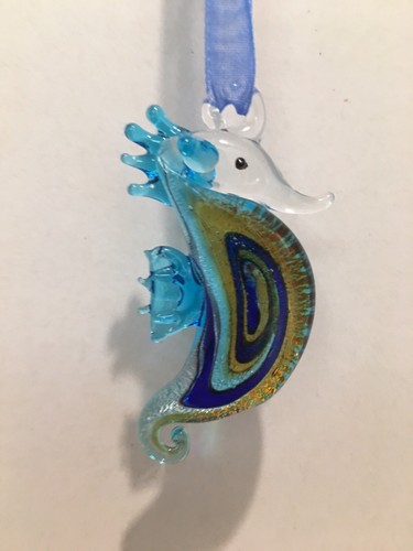 Artisan Handmade Seahorse Blown Glass Pendant Necklace 3D Multi color / Ornament - Picture 10 of 12