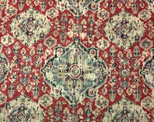 COVINGTON MASSIMO MOROCCAN RED BLUE TURKISH MEDALLION LINEN FABRIC BY YARD 56"W