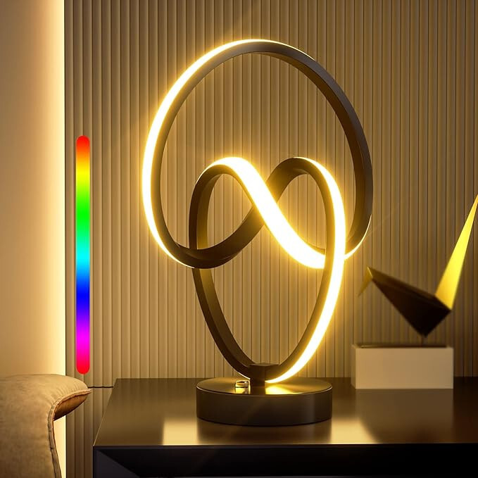 Modern Table Lamps, RGB Touch Dimmable Bedside Lamp, Spiral LED Lamp for Bedroom