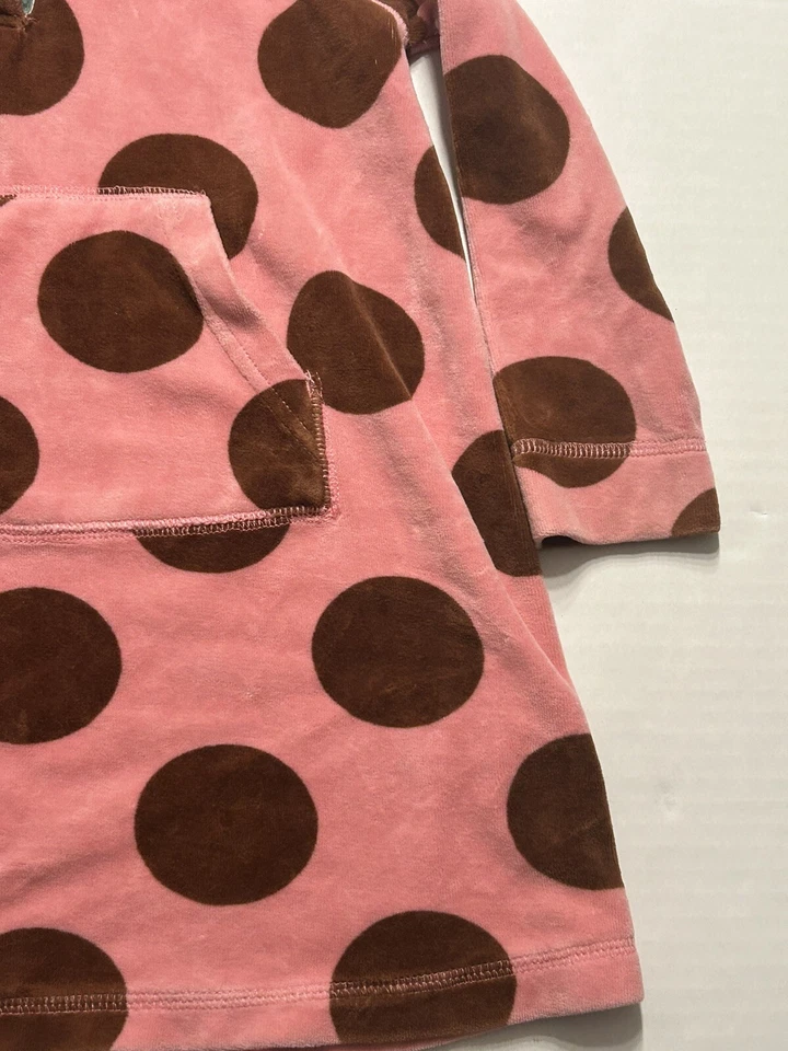 Vestido Mini Boden Talla 3/4 Encubrimiento Niñas Terciopelo Sudadera con Capucha Rosa Marrón Lunares Foto 4 de 4