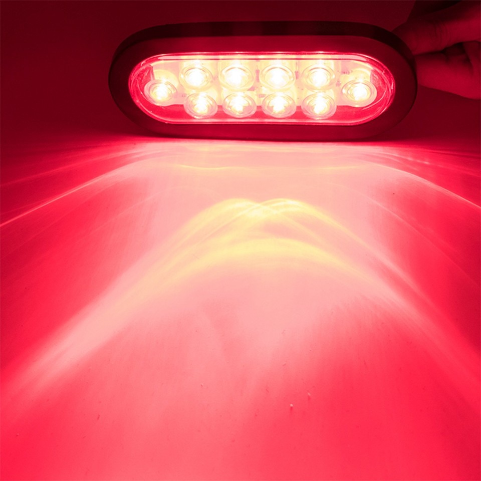 6X Red 6 Oval Trailer Lights 10 LED Truck Sealed Stop Turn Tail W/Grommet Plug - Foto 2