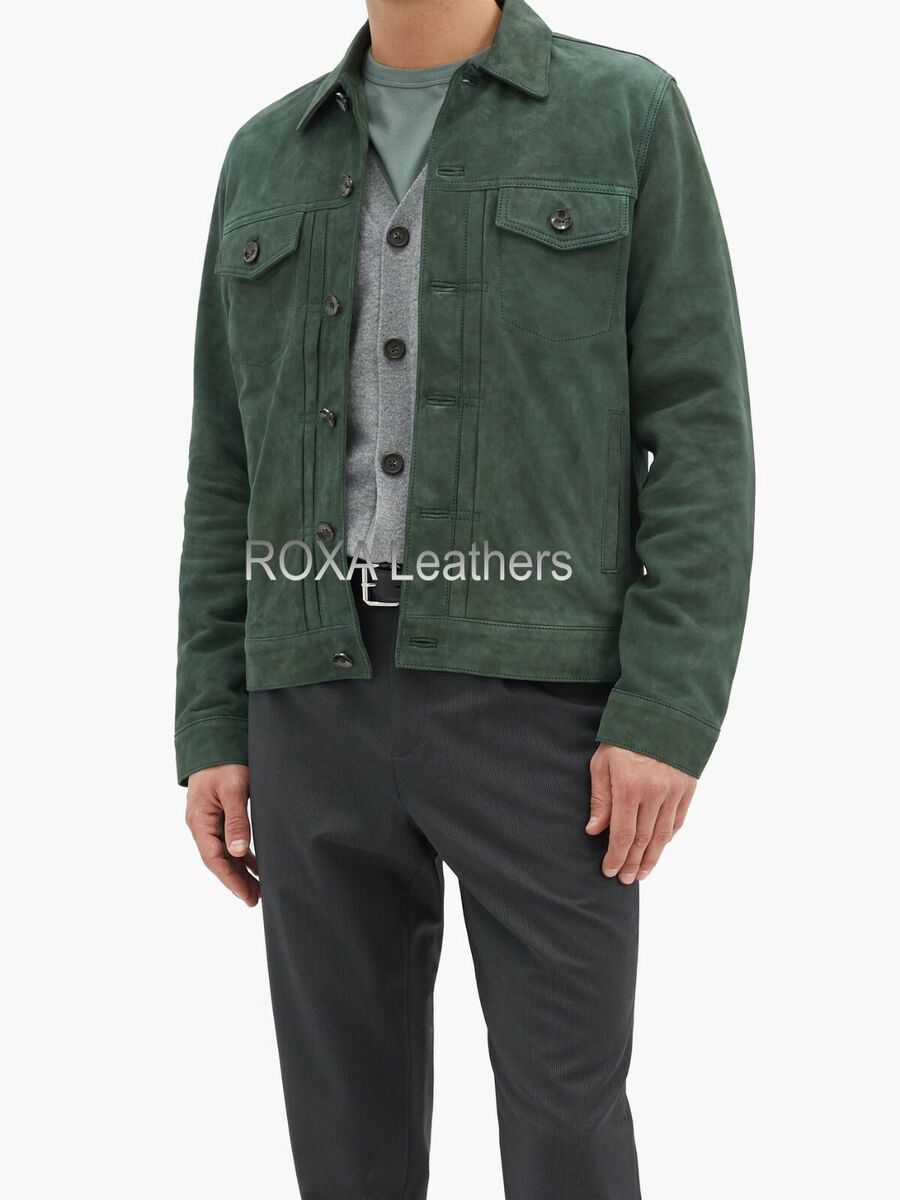 Best Selling New Men's Suede 100% Leather Shirt Jacket Biker Green Coat Collared Best Selling New Men's Suede 100% Leather Shirt Jacket Biker Green Coat Collared
