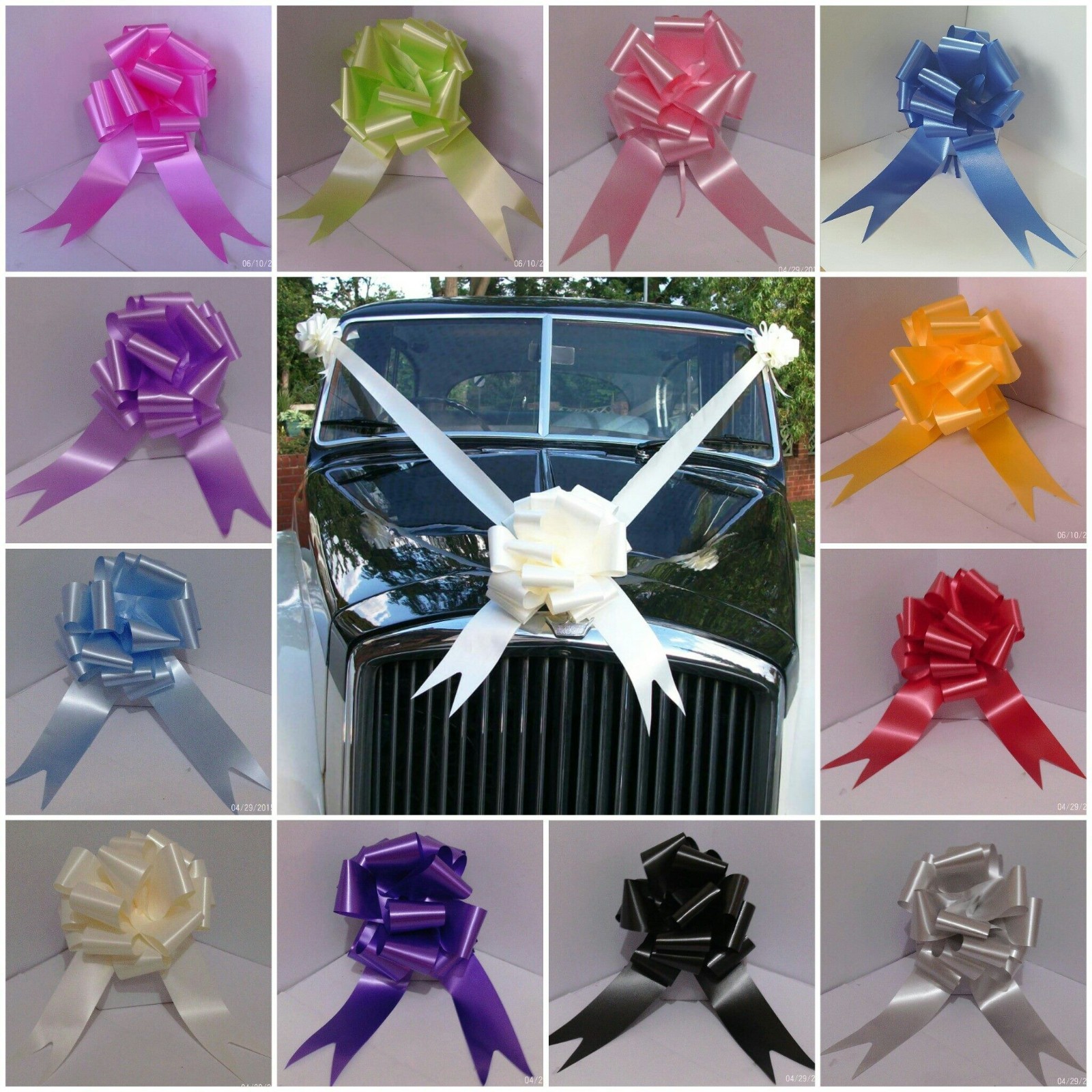 Wedding Car Decoration Kit 3 Large Pull Bows & 8 Metres 2" Ribbon 21 Colours   