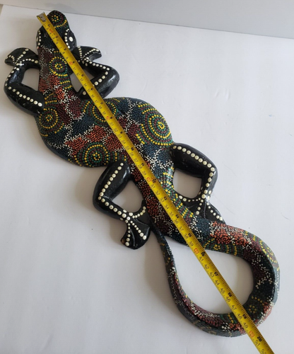 Gecko Lizard Plaque Wall Hanging Decor Aboriginal Wood Art Carved Polka Dot - Picture 10 of 10