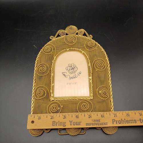 Ornate Wire Mesh Photo Picture Frame - 3.5x5 vtg Gold Scroll Arch Birdcage Metal - Picture 3 of 8