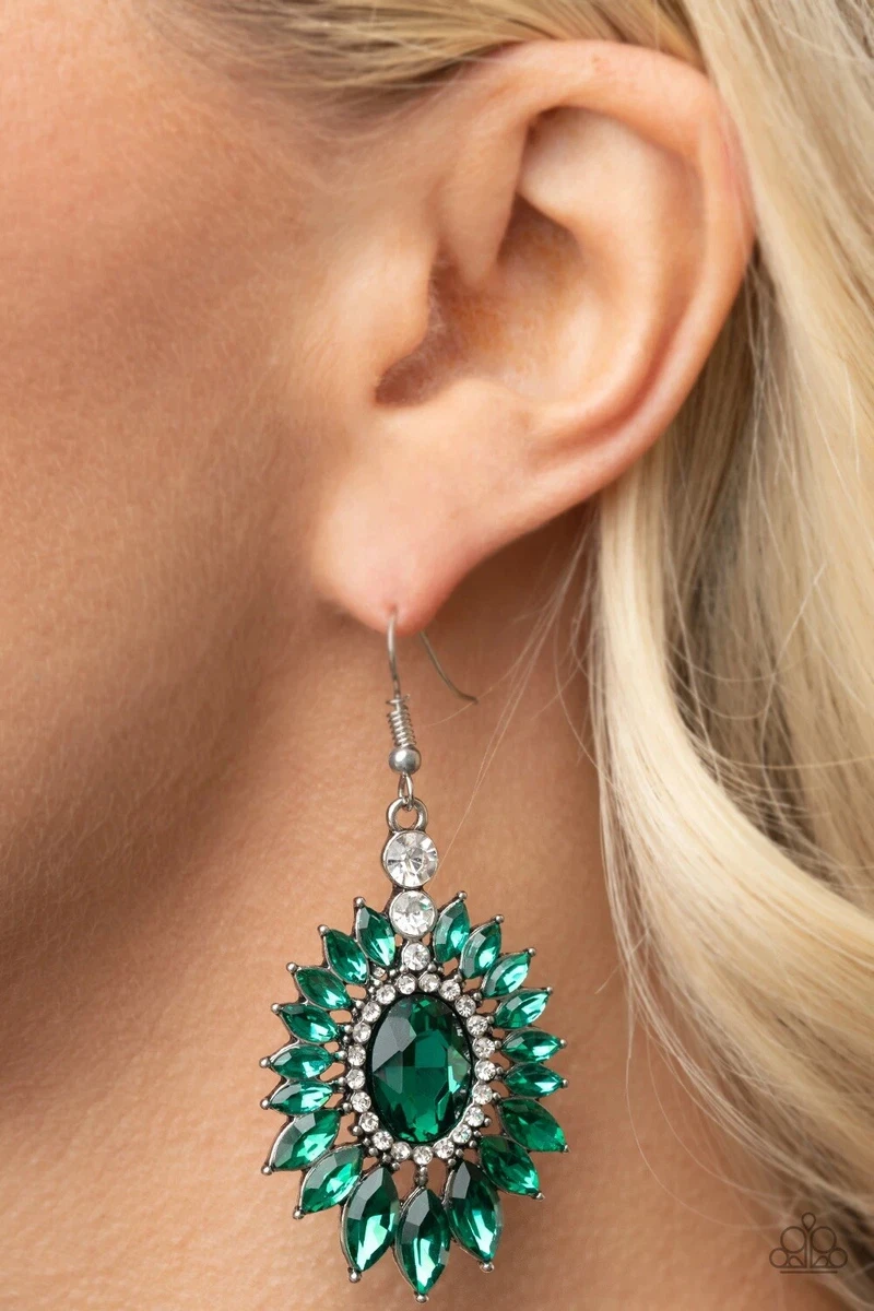 PAPARAZZI BIG TIME TWINKLE GREEN EARRINGS NEW RELEASE 2021