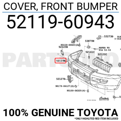 5211960943 Genuine Toyota COVER, FRONT BUMPER 52119-60943 | eBay 
