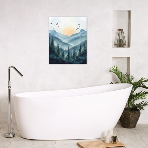 Sunset Landscape Pine Tree Forest Abstract Wall Art for Bathroom Living Room - Picture 5 of 15
