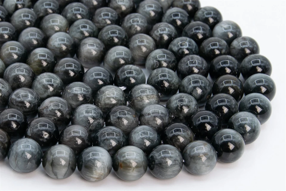 Cuentas redondas de crisoberilo gris profundo natural genuino de 14 mm 7,5" Foto 2 de 3