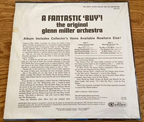 Glenn Miller “The Great Glenn Miller and His Orchestra” 33 1/3 rpm LP, CAL-751 - Picture 2 of 4