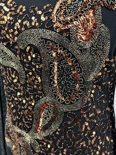 Cartise Womens Scoop Neck Long Sleeve Top Large Black Bronze Sequin Knit - Picture 7 of 14