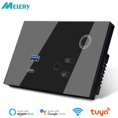 Wifi Smart Tuya Wall Socket US Plug Outlet 15A Power Glass Panel by Alexa Google