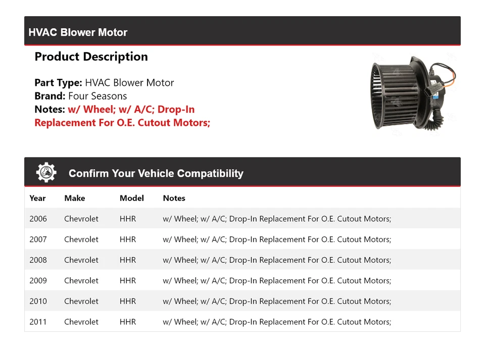 Motor soplador HVAC Chevrolet HHR 2006-2011 4 estaciones 2007 2008 2009 2010 Foto 2 de 4