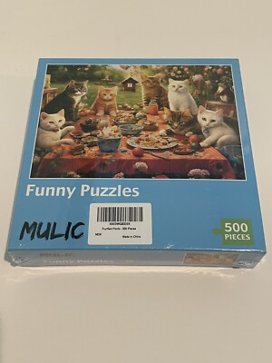 New in Box Funny Puzzles Mulic Cats Sitting at Table 500 Piece Jigsaw Puzzle