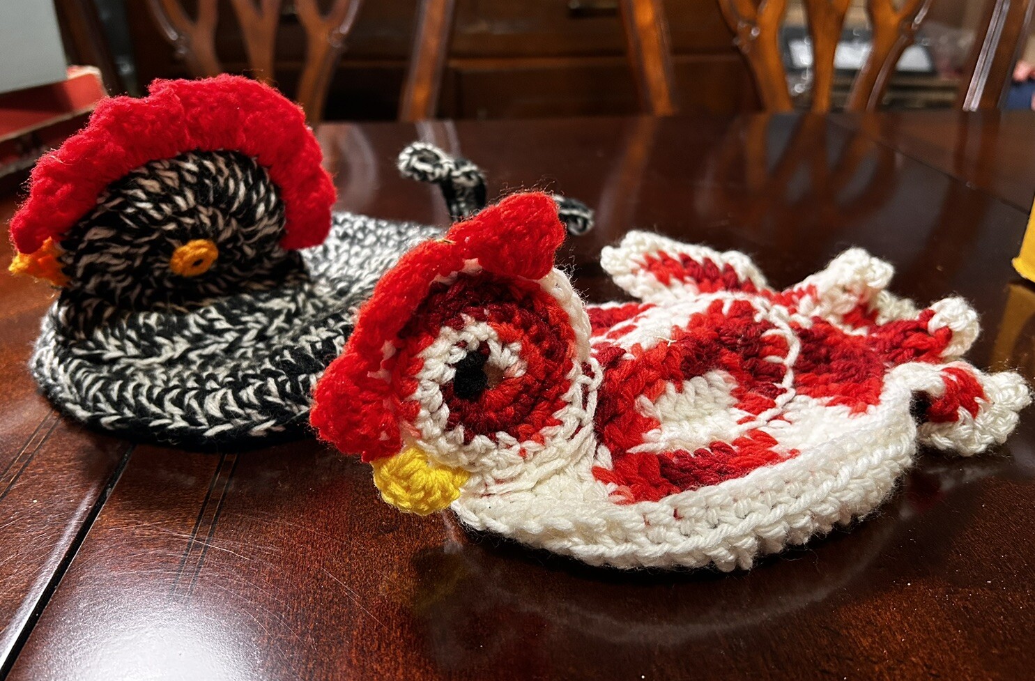 Handmade Crochet Crocheted Chicken Rooster & Hen Couple Potholders Or