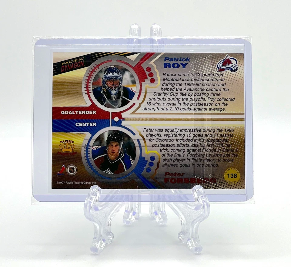 PATRICK ROY & PETER FORSBERG 1997 Pacific Dynagon #138 EMERALD GREEN PARALLEL - Image 2 of 2