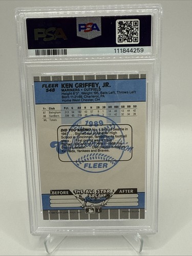 1989 Fleer Glossy Ken Griffey Jr. RC #548 - PSA 8 NM-MT Rookie - Picture 11 of 17