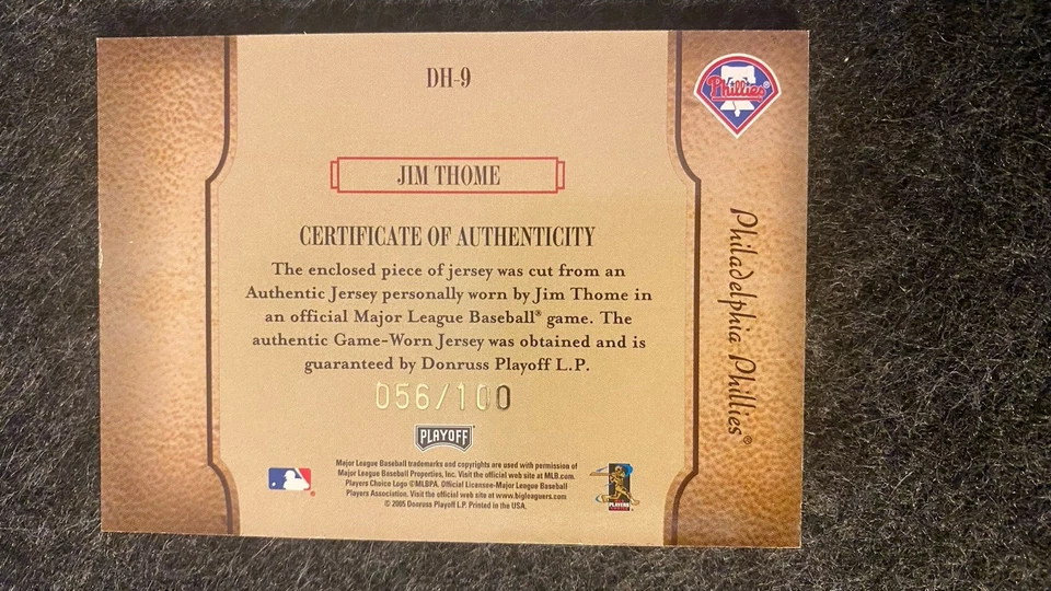 2005 Playoff Prestige Diamond Heritage Jogo Usado Patch Jim Thome 56/100 Phillies - Imagem 2 de 2