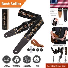 Flower Embroidered Guitar Strap with Cowhide  Gift Essentials Included