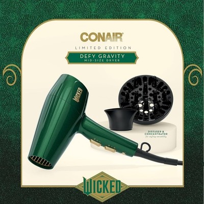 Wicked Conair Limited Edition Defy Gravity Mid Size Hair Dryer, Green, BRAND NEW