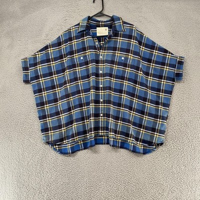R13 Flannel Button Up Shirt Womens XS Blue Dolman Oversized Boxy Top Plaid