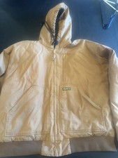 Walls Jacket Mens 2X Brown Duck Canvas Hooded Fleece Lined Insulated Workwear