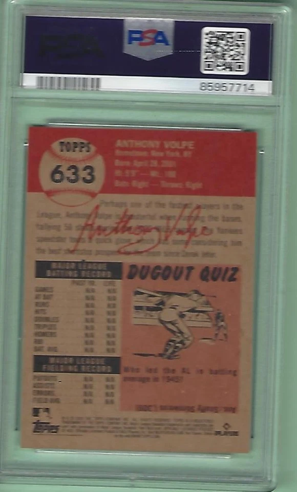 2023 TOPPS LIVING ANTHONY VOLPE ROOKIE CARD #633 NY YANKEE PSA MINT 9 - Image 2 of 2