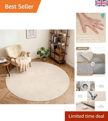 Weicher Waschbarer 120 cm Runder Böhmischer Teppich - Rutschfest Beige Linien für Wohnzimmer