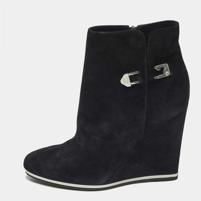 Le Silla Black Suede Wedge Ankle Boots Size 40