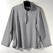 Chico's Zenergy Top Sz XL Black White Striped Half Zip Ruched Sides Active Golf
