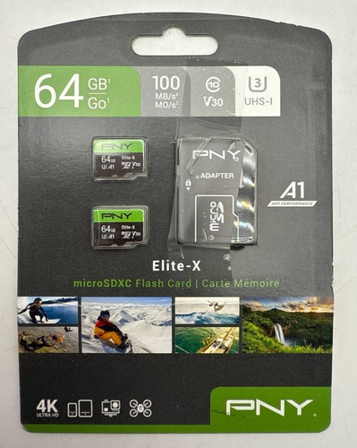 PNY Elite X 2 64GB microSDXC UHS I U3 V30 A1 Cards with SD Adapter Kit Class 10 - Picture 10 of 12