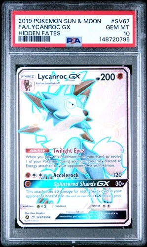 2019 Pokemon Sun & Moon Hidden Fates #SV67 Fa/Lycanroc Gx PSA10