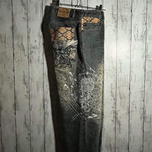 Entangled Soul Denim Embroidery Fujin Raijin Python Pattern Japanese Pattern - Picture 12 of 12