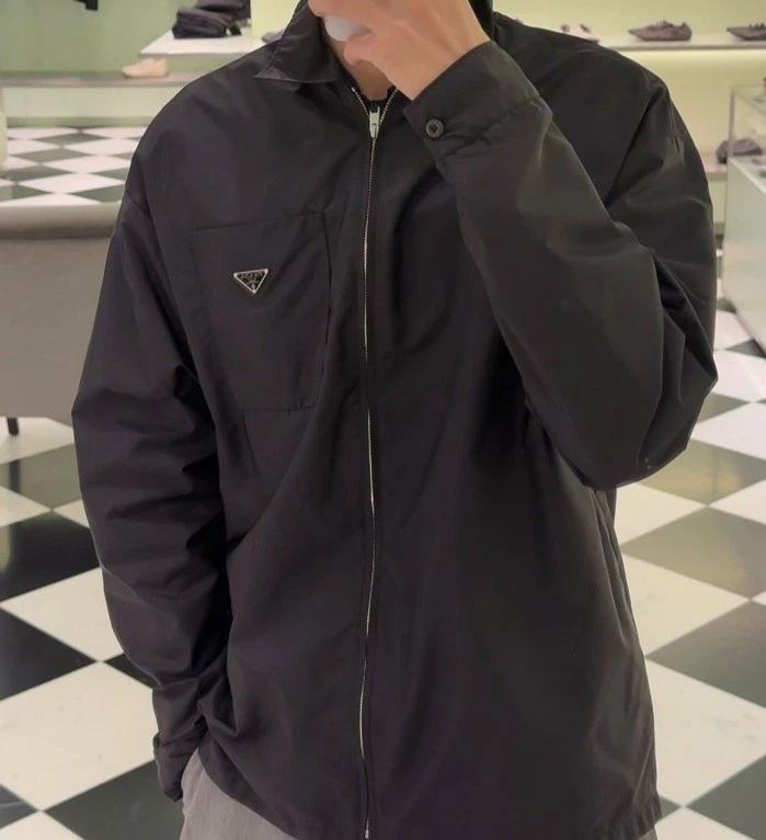 Prada Men's Jacket Nylon Black Logo Size L