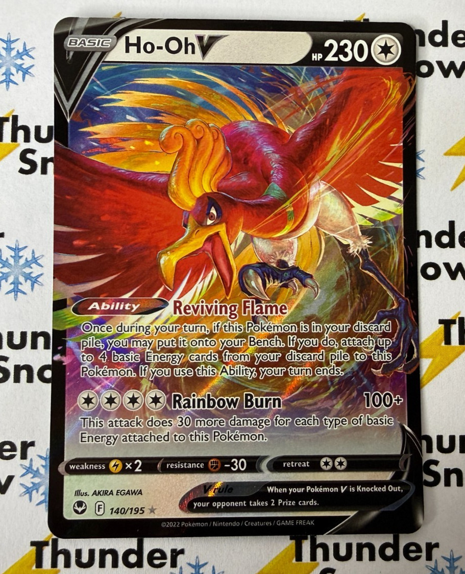 Ho-Oh V 140/195 Silver Tempest Full Art Holo NM Pokemon Card