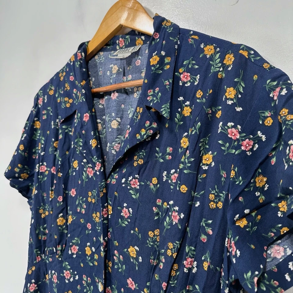 Vestido midi Robbie Bee con botones delanteros para mujer talla 14 azul marino estampado floral rayón de colección Foto 3 de 4