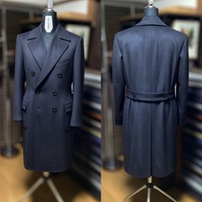 Wool Men's Double Breasted Wool Overcoat Peak Lapel Back Belt Long Winter Coat