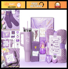 Relaxing Spa Gift Basket for Women - Lavender Self Care Package w/ Blanket  Tum