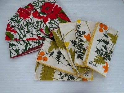 Vintage Vera Neumann Signed Linen Dinner Napkins Lot 11 2 Sets 15 X 16 Poppy