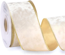 Ivory White Velvet Wired Ribbon 2.5 Inch Metallic Ivory Crushed Velvet Christmas