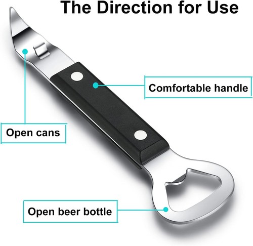 Can Punch Bottle Opener, Manual Stainless Steel 6.1 x 0.75 inches, Black - Picture 2 of 6