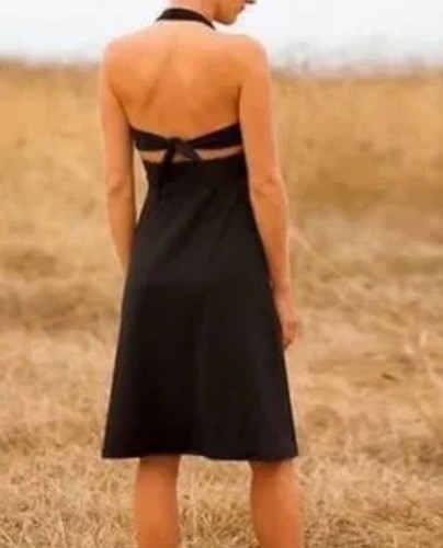 PATAGONIA Women Morning Glory Dress S Black Halter Outdoor Active Tie Back EPOC - Picture 2 of 9