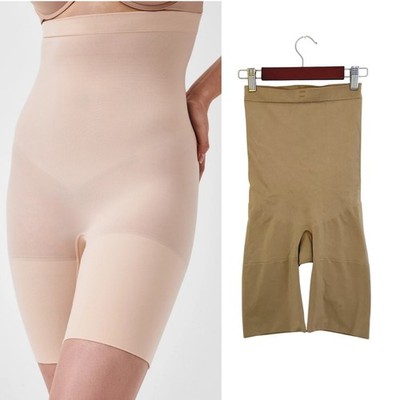 SPANX Power Mid Thigh Shorts Seamless High Waist Shapewear Beige Women's L