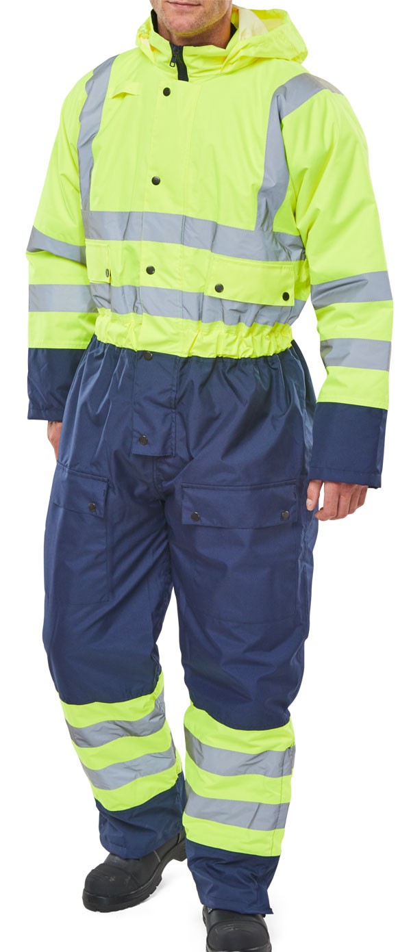 Beeswift Thermal Two-Tone Hi-Vis Waterproof Overall Saturn Yellow / Navy Size M