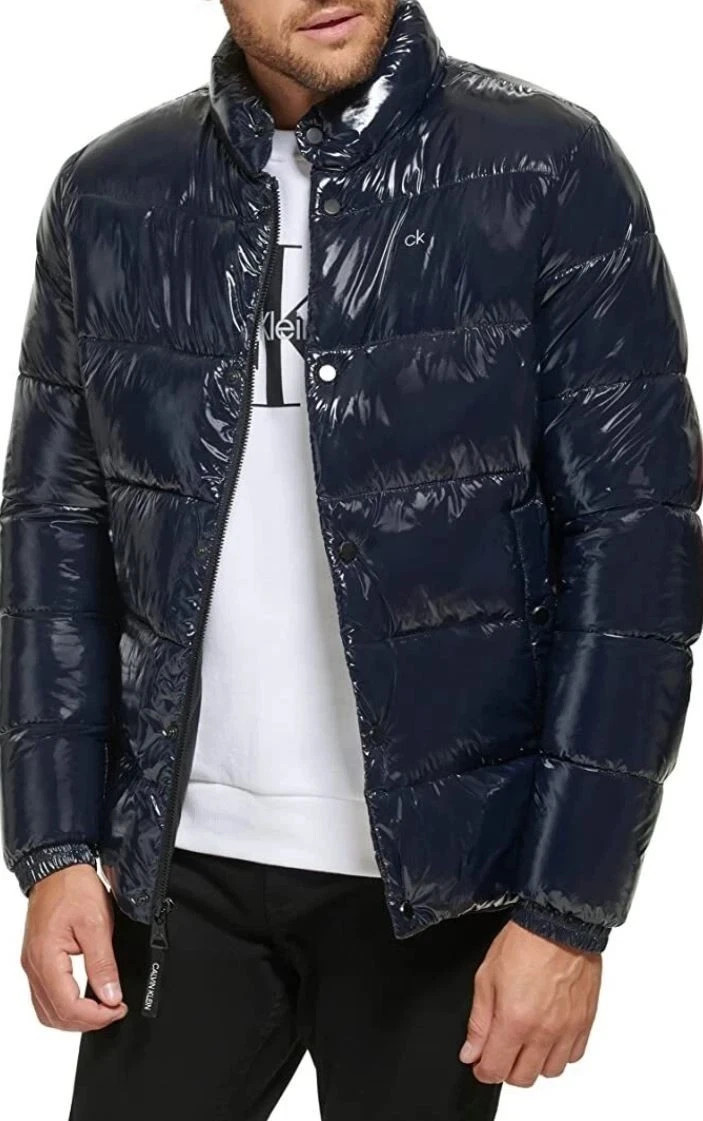 New $225 CALVIN KLEIN Men's M Glossy Puffer Insulated Jacket DEEP BLUE CM152963
